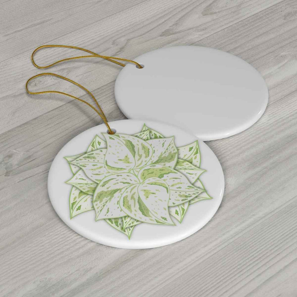Snow Queen Pothos Ceramic Ornament – Translucent Leaf Holiday Decor
