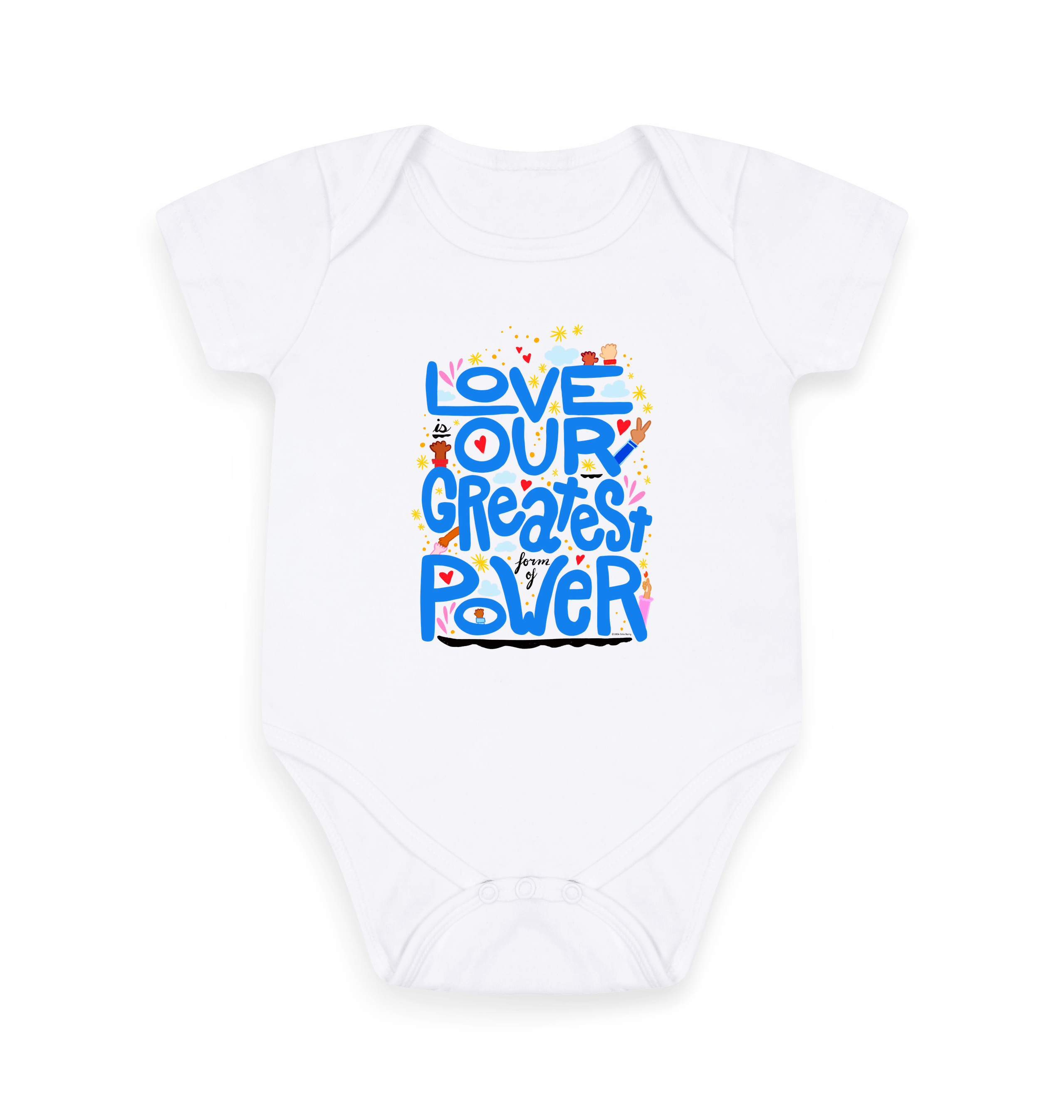 "Love is Our Greatest Form of Power" Organic Onesie (Baby - Blue Text)