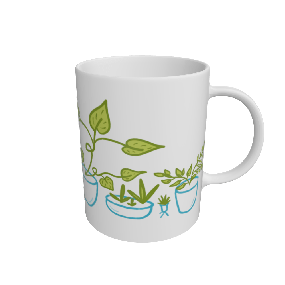 Whimsical Plants in Teal Pots Eco-Friendly Mug (White 11oz)