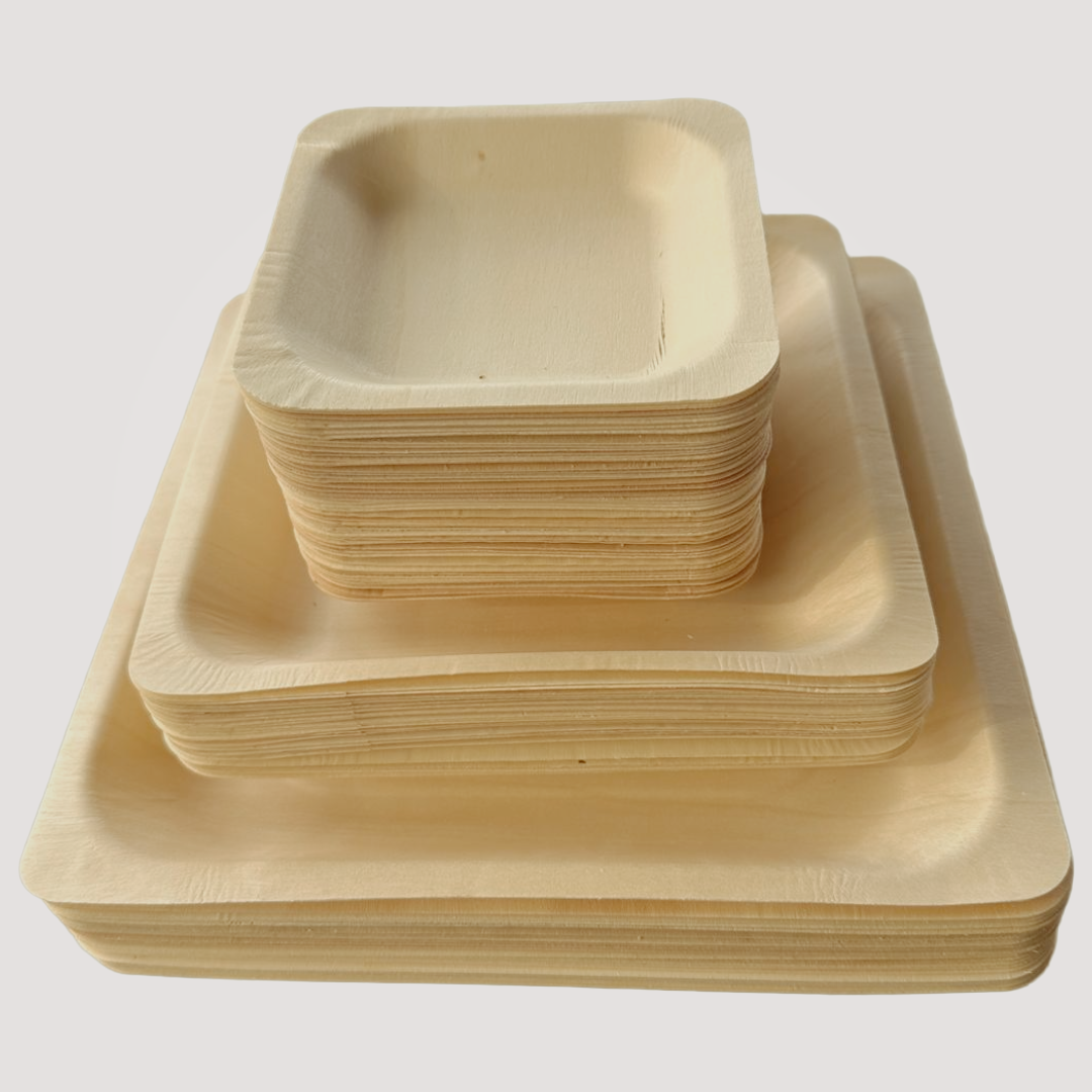Eco Friendly Square Wooden Plate 9" X 9" (300 Pack) $0.52 each - like Bamboo and Palm leaf