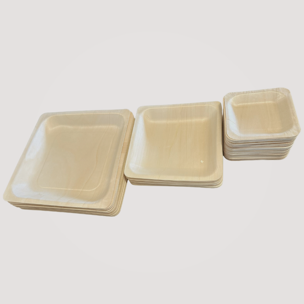 Eco Friendly Square Wooden Plate  4.5" (500 Pack)  like Bamboo and Palm leaf