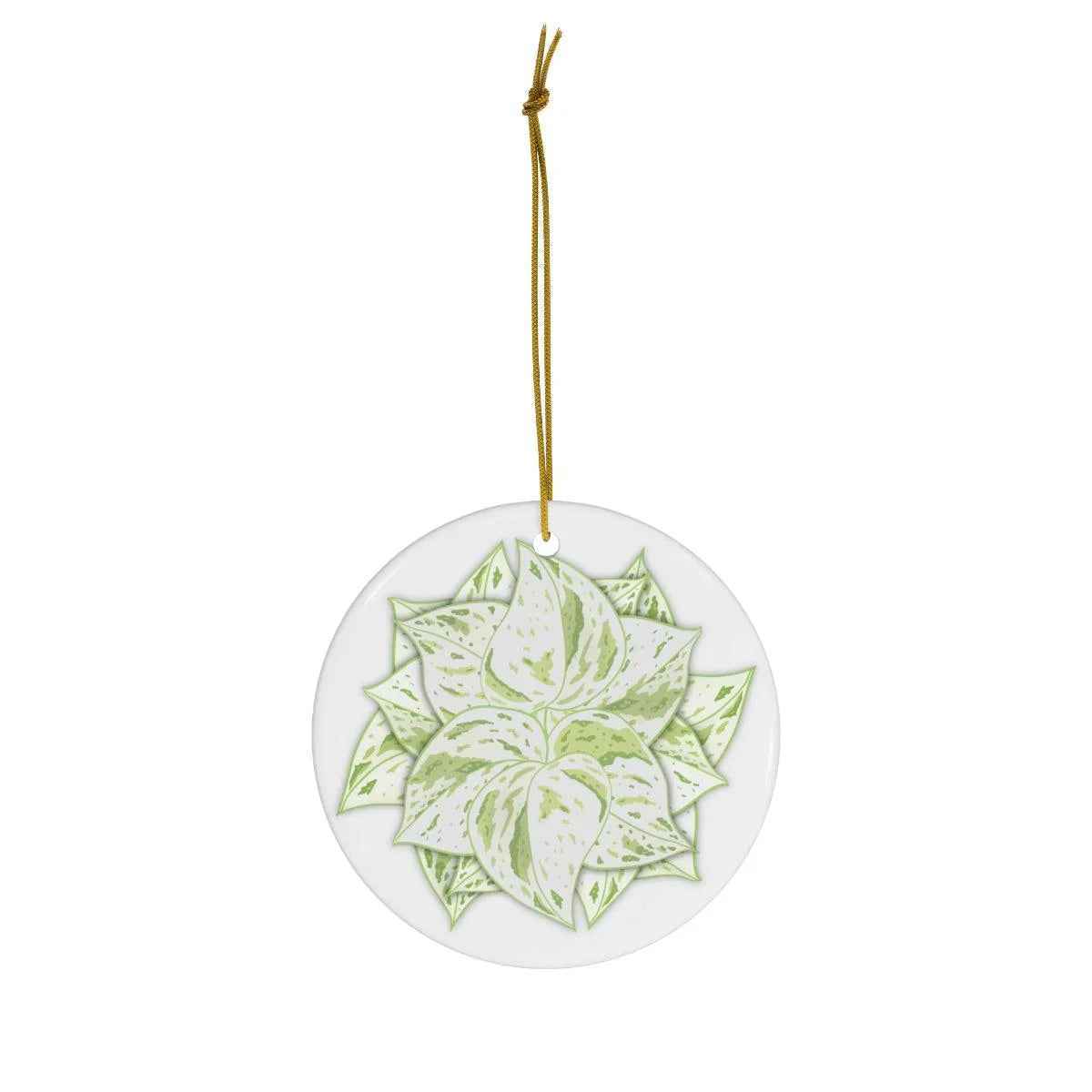 Snow Queen Pothos Ceramic Ornament – Translucent Leaf Holiday Decor