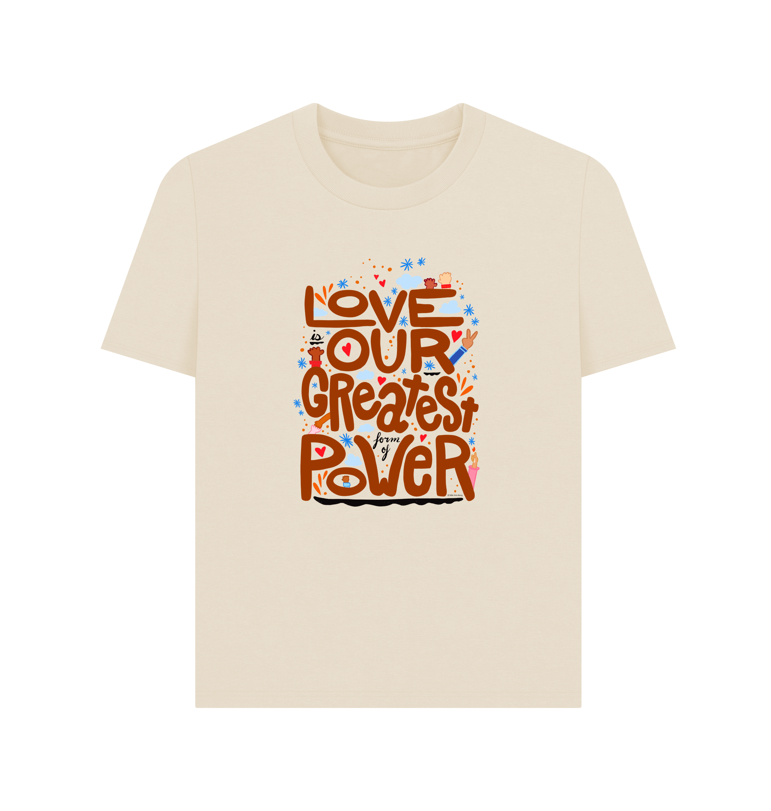 "Love is Our Greatest Form of Power" Organic Cotton Eco Scoop Neck T-Shirt (Adult - Brown Text - Assorted Neutral Colors)