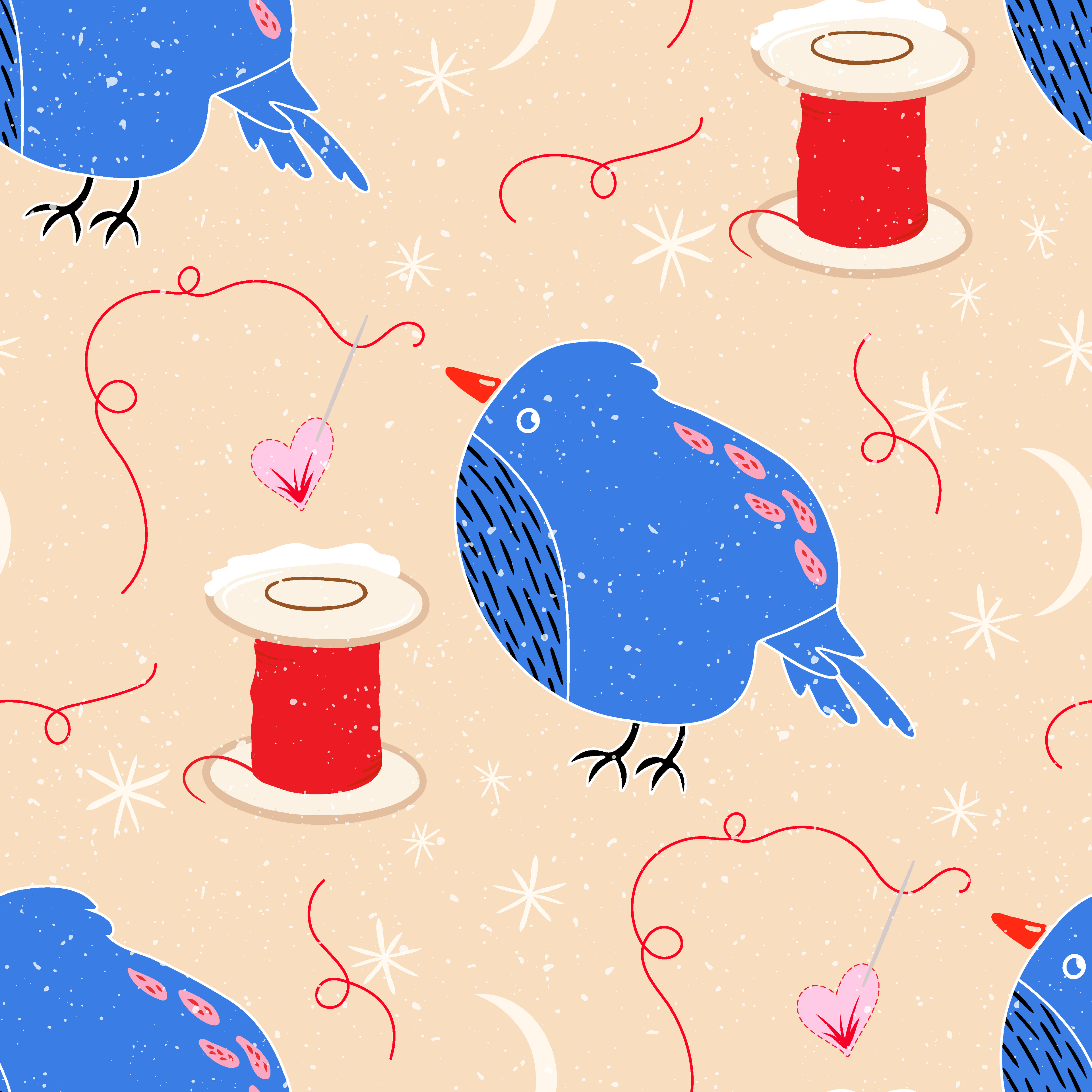 Rejuvenating Scented Sachets in "Sewing Birds" Pattern Filled with Organic Ingredients (Assorted Colors)