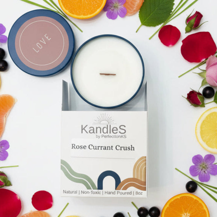 Rose Currant Crush Luxury Candle | 8oz Non-Toxic Soy Candle with Wooden Wick | Clean Burn