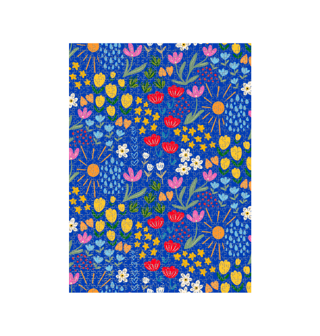 Cutie Flower Fields on Blue Recycled Puzzle (Cutie Patootie Collection)