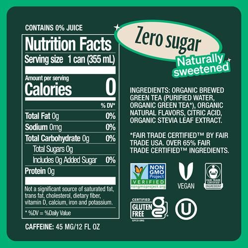 Zevia Organic Sugar Free Iced Tea, Green Tea Tropical Pineapple, 12 Ounce Can