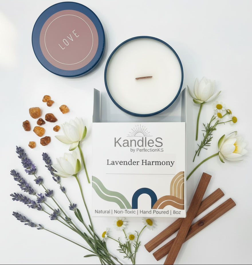 Lavender Harmony Luxury Candle | 8oz Non-Toxic Soy Candle with Wooden Wick | Clean Burn