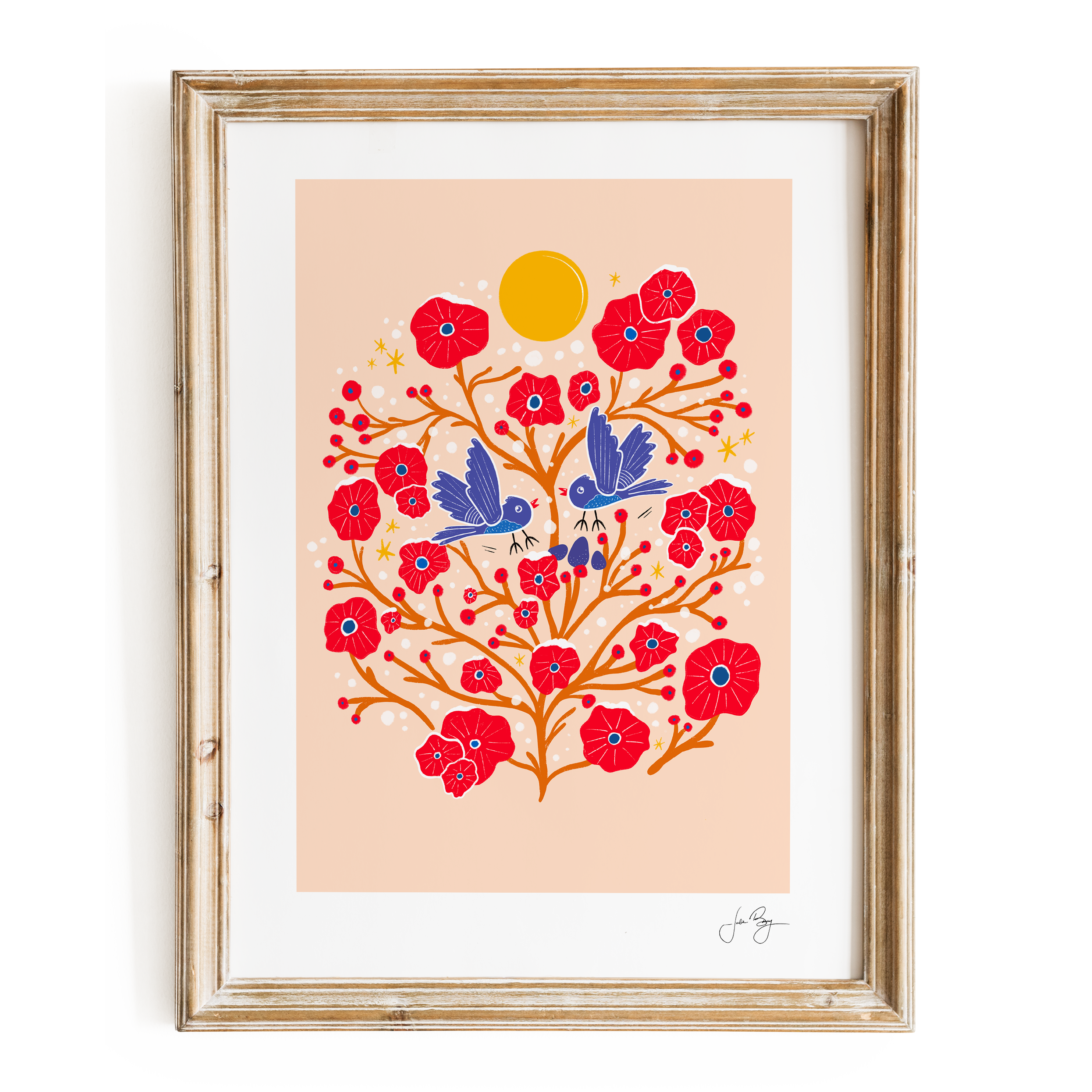 "Two Birds" Hand-Drawn Eco-Art Print 12x18" (Assorted Pattern & Colors)