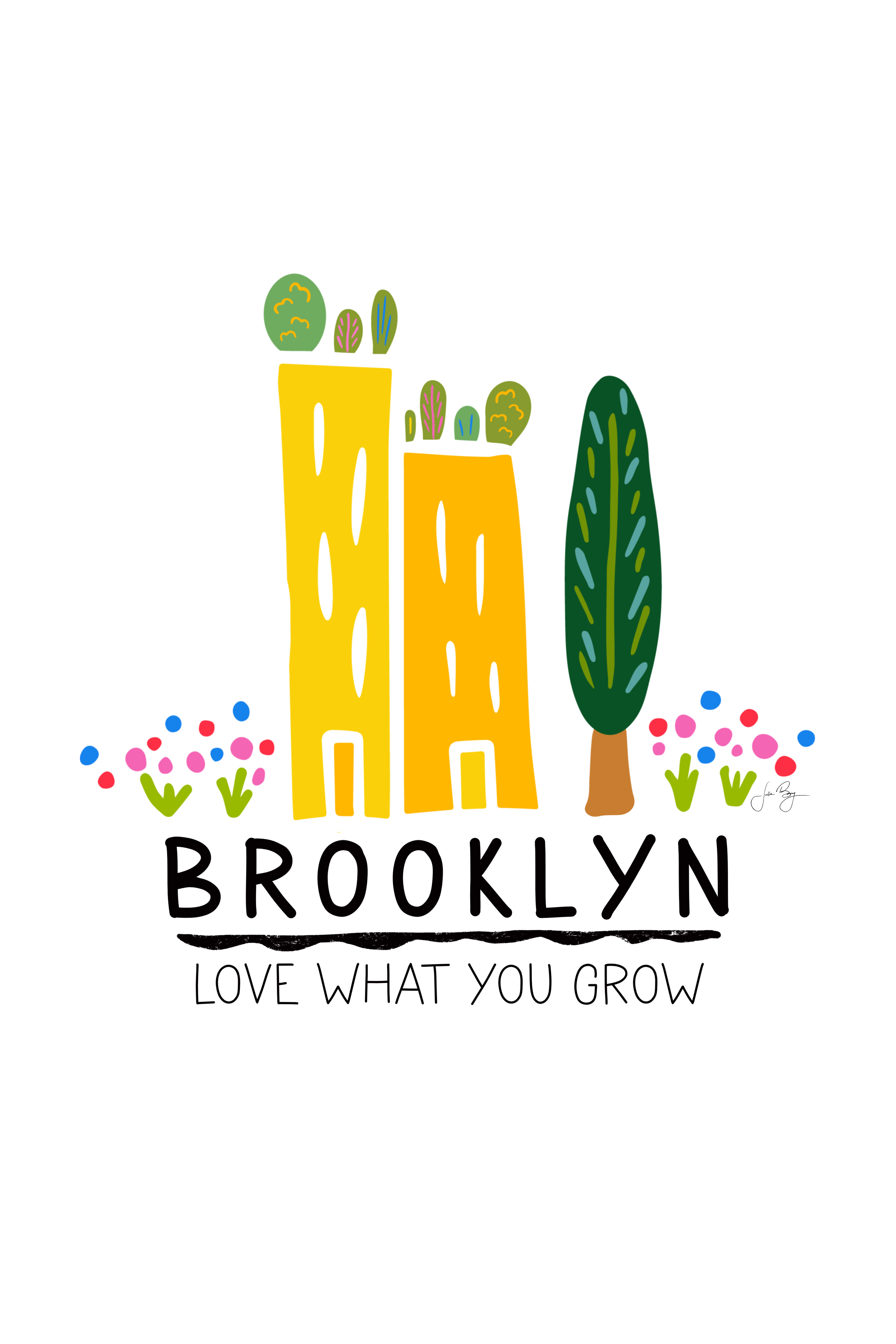 "Green Cities - Brooklyn" (Brooklyn, Love Your Turf, Love What You Grow) Colorful Eco-Art Print 12x18"
