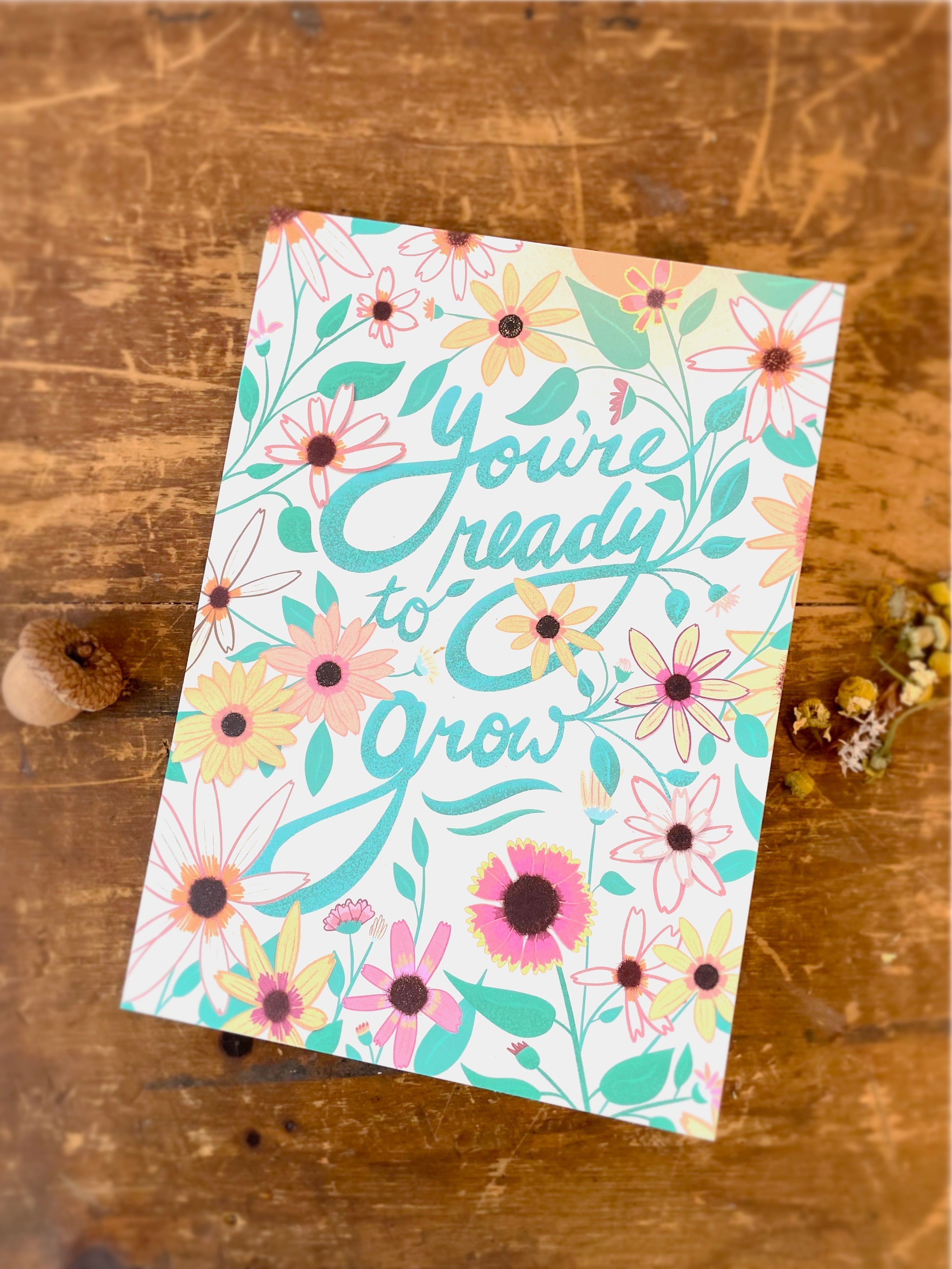 Eco Recycled 5x7 Greeting Cards w. Hand-Drawn Art + Recycled Envelopes, Blank inside - Assorted (Grow & Bloom)
