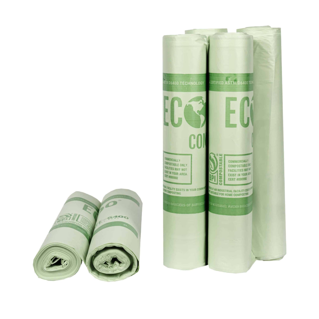 EcoSafe Zero Waste 60 Gallon Compostable Bags 44x60 for Green Carts & Bins (QTY 60), BPI Certified, SKU HB4460-85