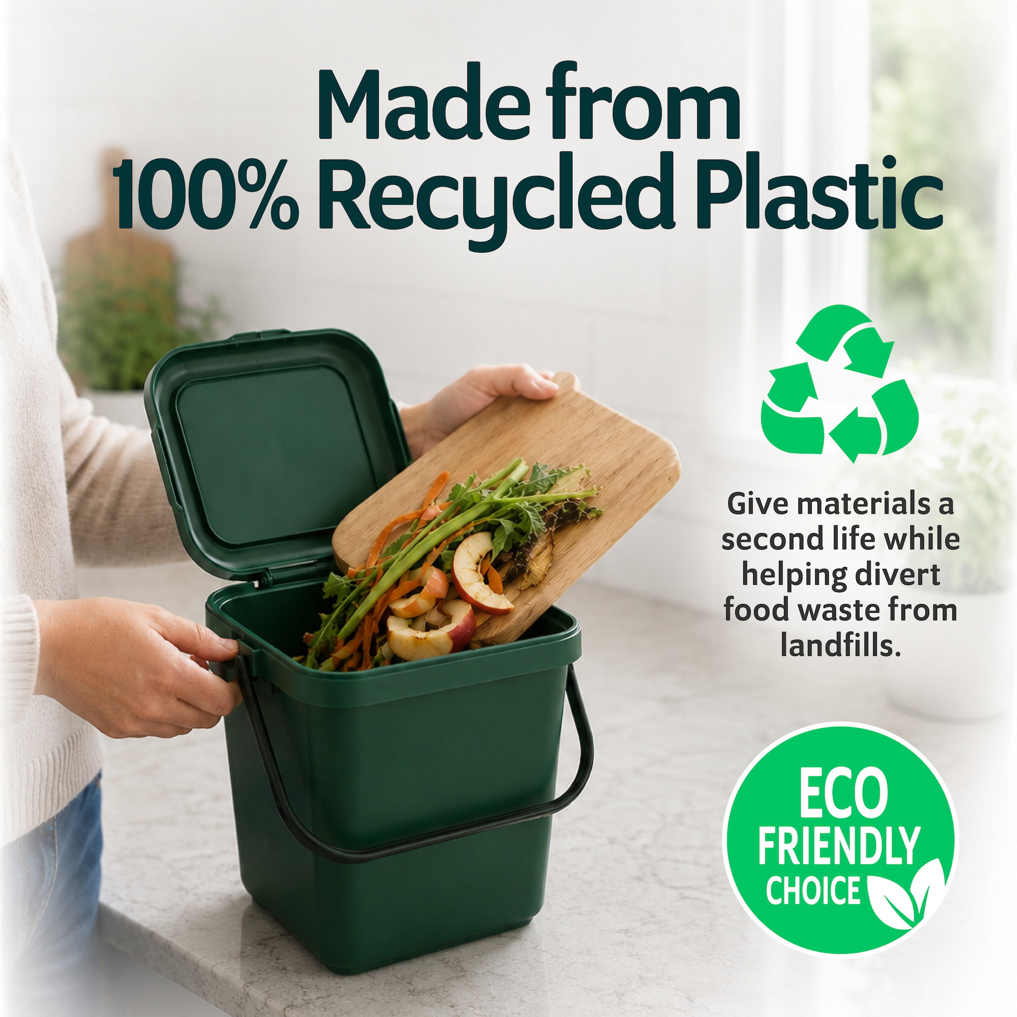 [OOS Until July 2026] EcoSafe EcoCaddy 6-Gallon Compost Bin, Eco-Friendly Kitchen Trash, Food Waste Under Counter Bin (QTY 1), SKU ECGRN