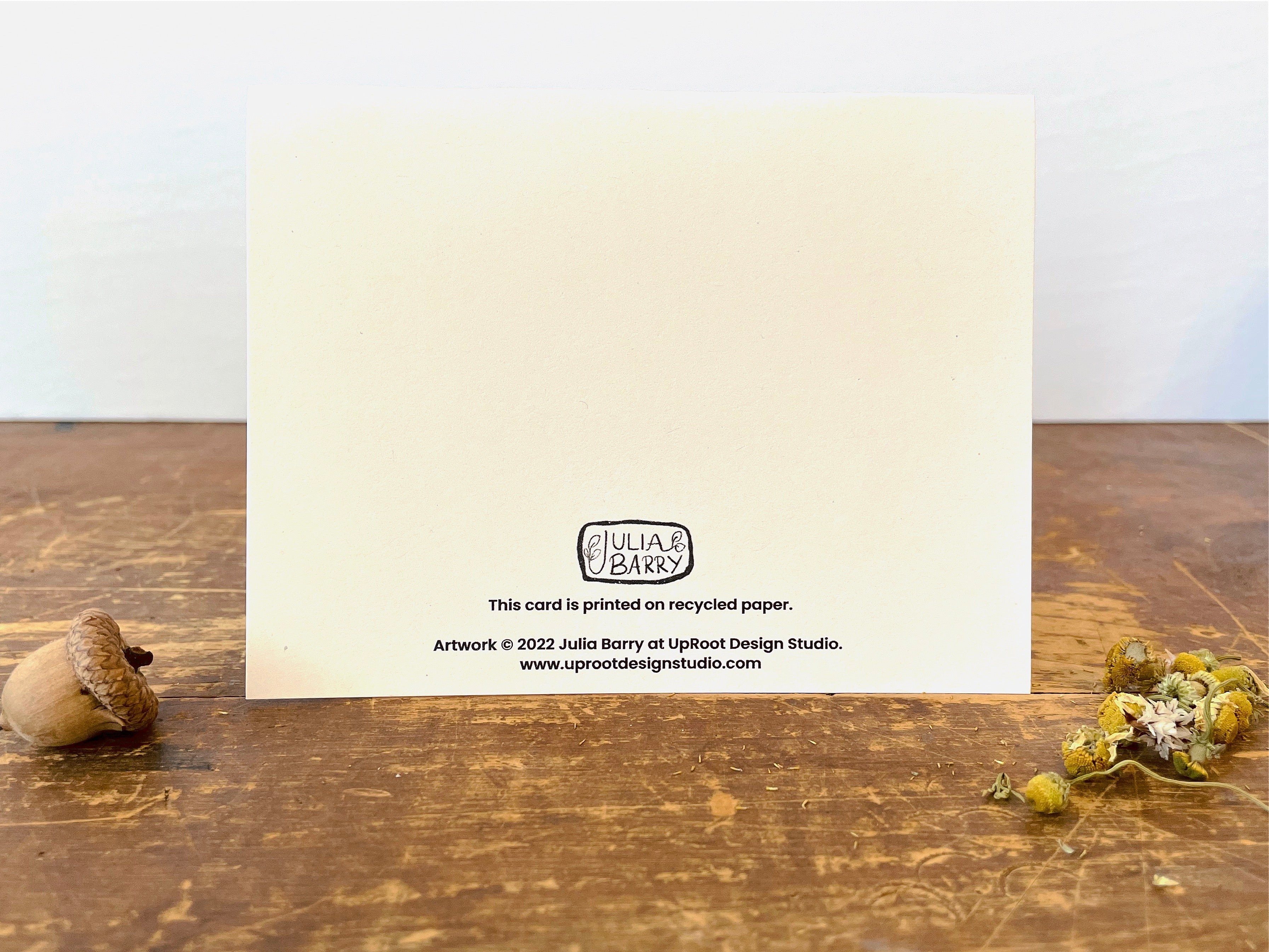 Folk Art Bee with Green Stars - Recycled Hand-Drawn Eco Greeting Card + Recycled Envelope, Blank inside (Words of Love)
