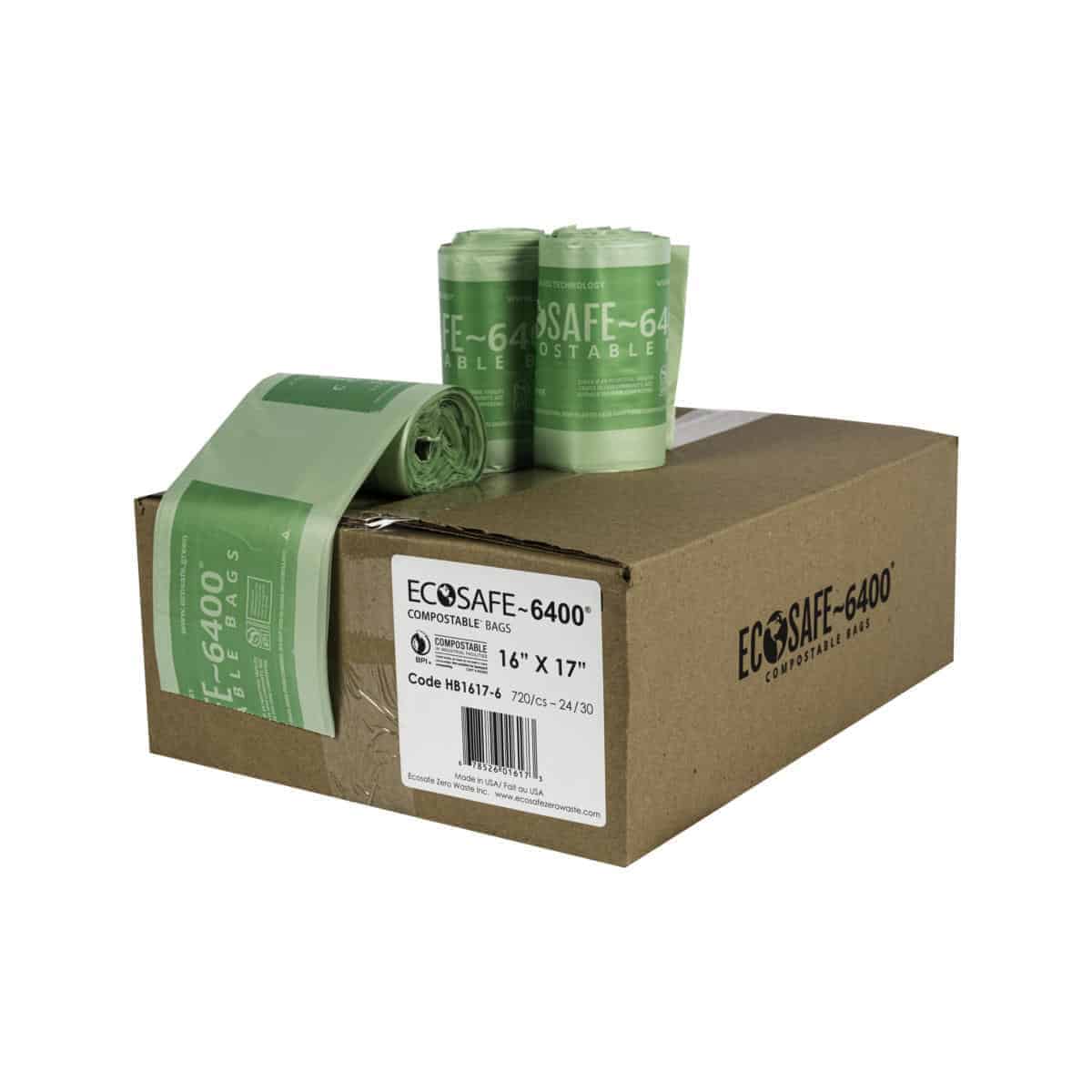 EcoSafe Zero Waste 2.5 Gal Compostable Bags 16x17 for Kitchen Caddies & Countertop Bins (QTY 720), BPI Certified, SKU HB1617-6