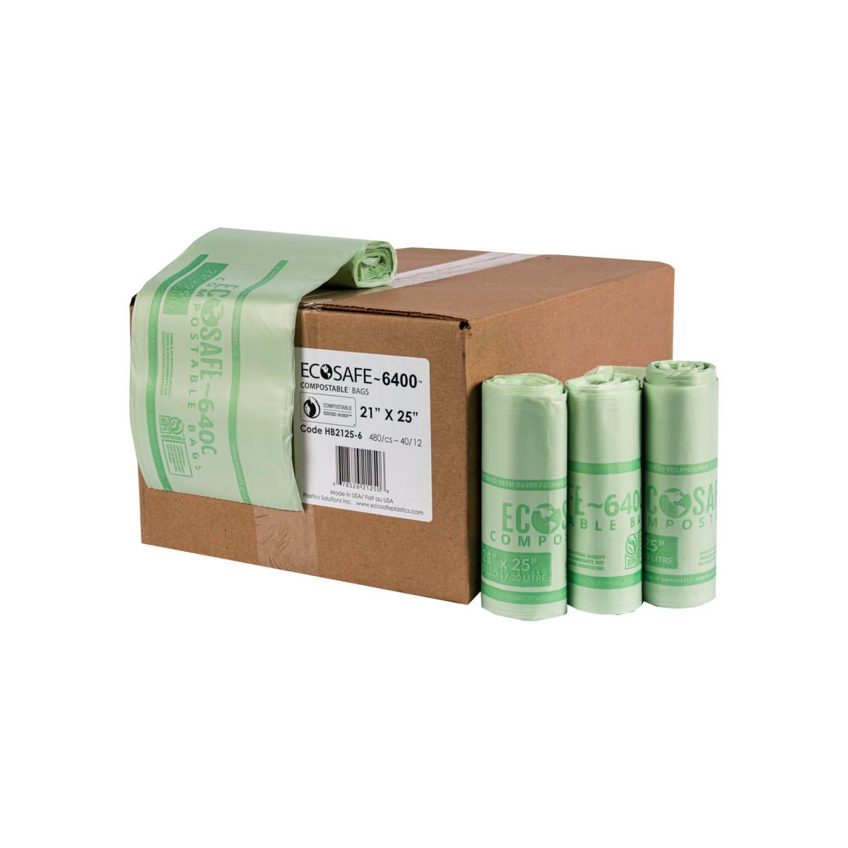EcoSafe 8 Gal Compostable Bags - 21X25 (4-Roll Pack, QTY:48)