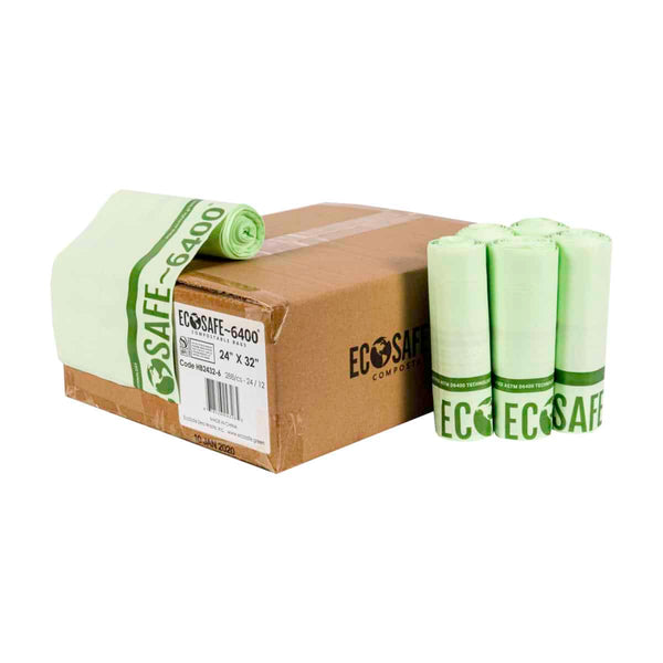 EcoSafe Zero Waste Compostable Bags 13 Gallon 24x32 for Kitchen and Office Bins (QTY 288), SKU HB2432-6