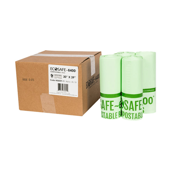 EcoSafe Zero Waste 30 Gallon Compostable Bags 30x39 (QTY 135), SKU HB3039-8