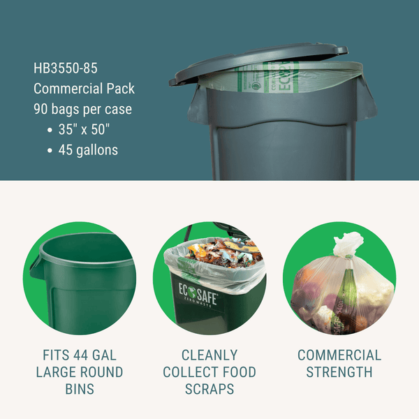 EcoSafe Zero Waste 48 Gallon Compostable Bags 39" x 55" (QTY 80), SKU HB3955-85