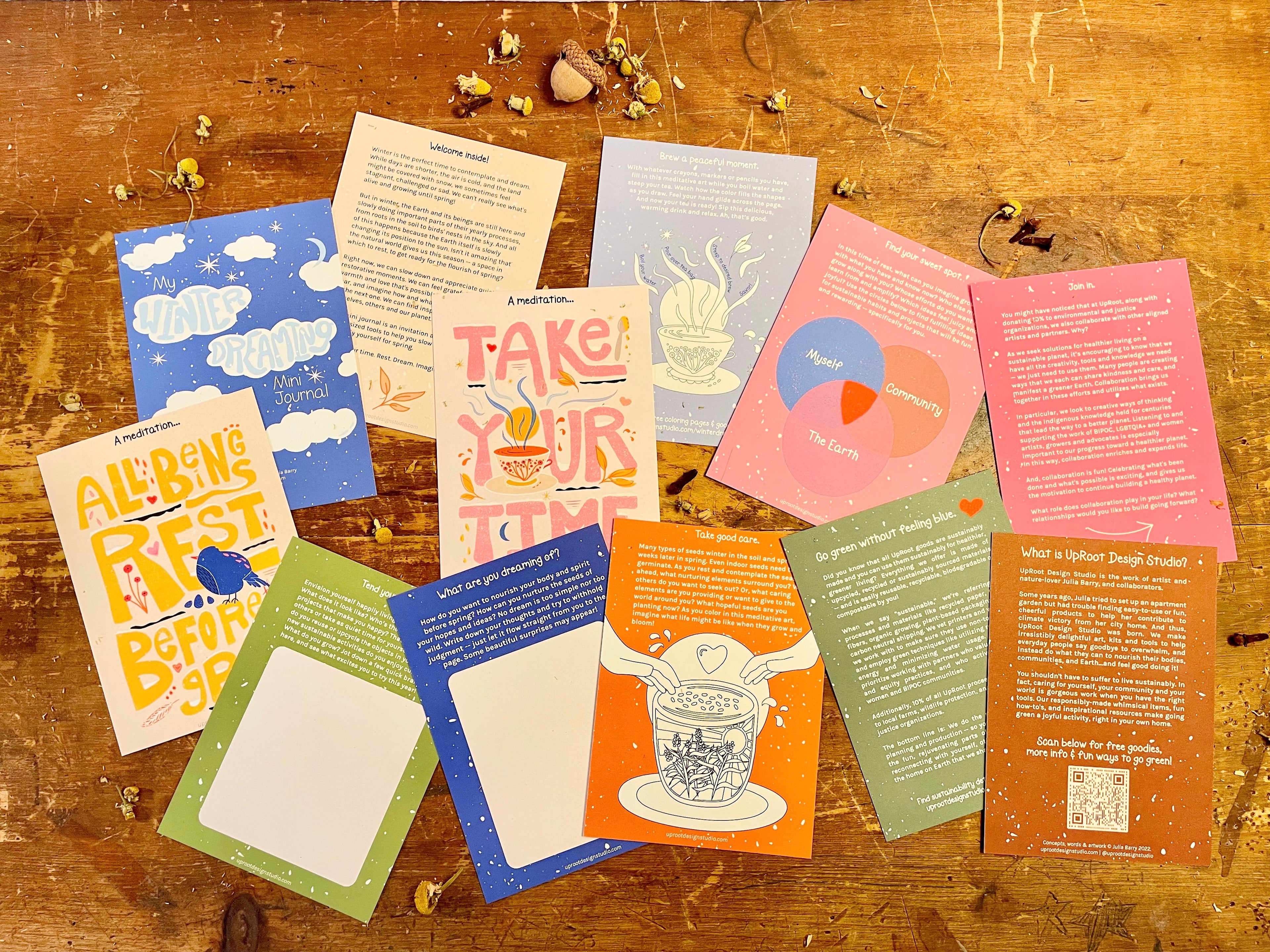 "Winter Warmer" Gift Box: Floral Tea, Tea Towel, Candle, Meditations, Minijournal, Sticker, Clove Eye Pillow (Winter Dreaming)