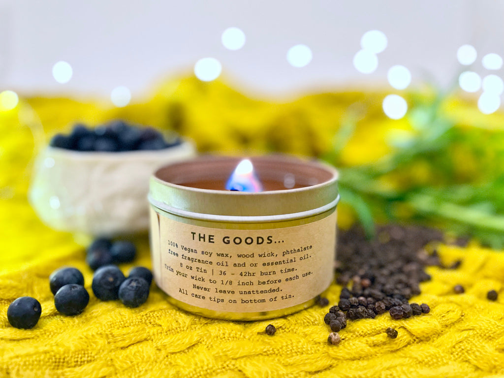 Shine On Candle Relaxation Set: "Midnight" Candle (Peppercorn & Juniper Berries), Meditation Card + Mindfulness Journal