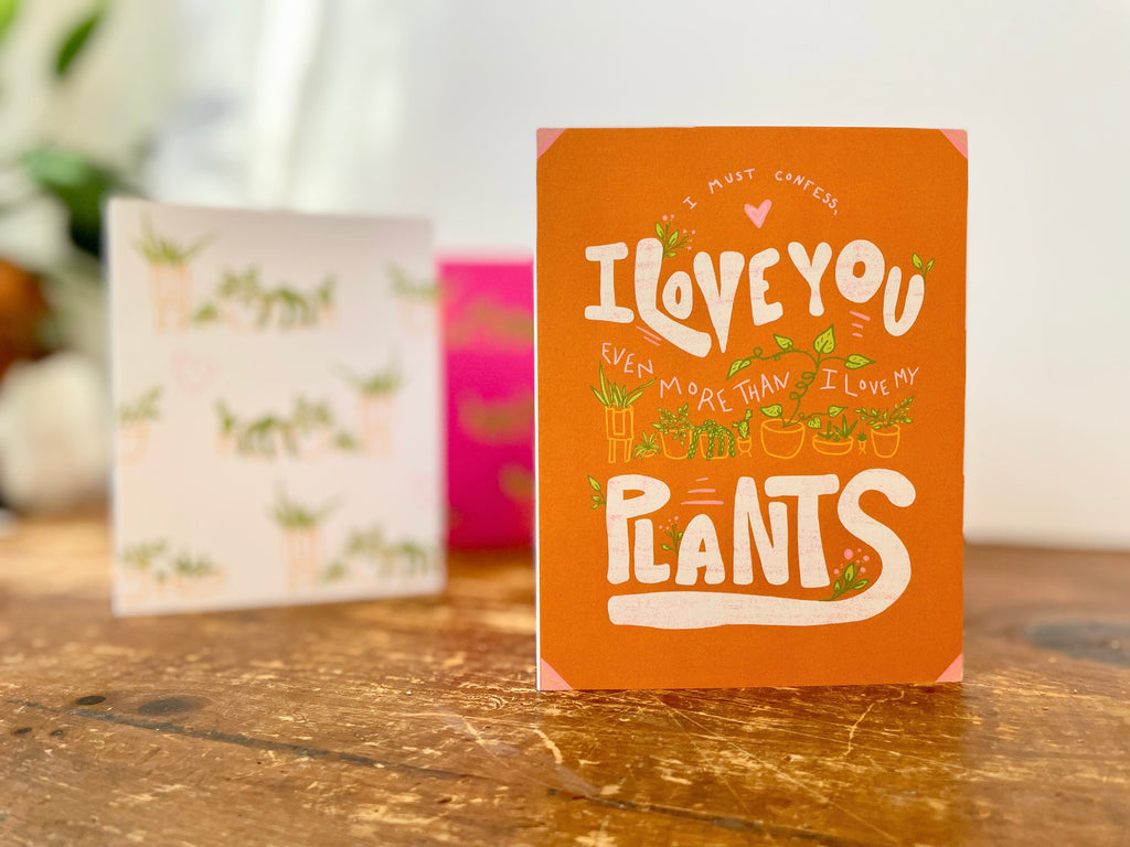 Whimsical Love Plants Eco Recycled Greeting Cards w. Hand-Drawn Art + Recycled Envelopes, Blank inside - Assorted (Plant Parenthood)