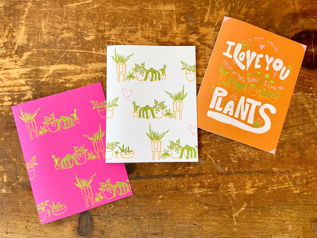 Eco Recycled 5x7 Greeting Cards w. Hand-Drawn Art + Recycled Envelopes, Blank inside - Assorted (Grow & Bloom)