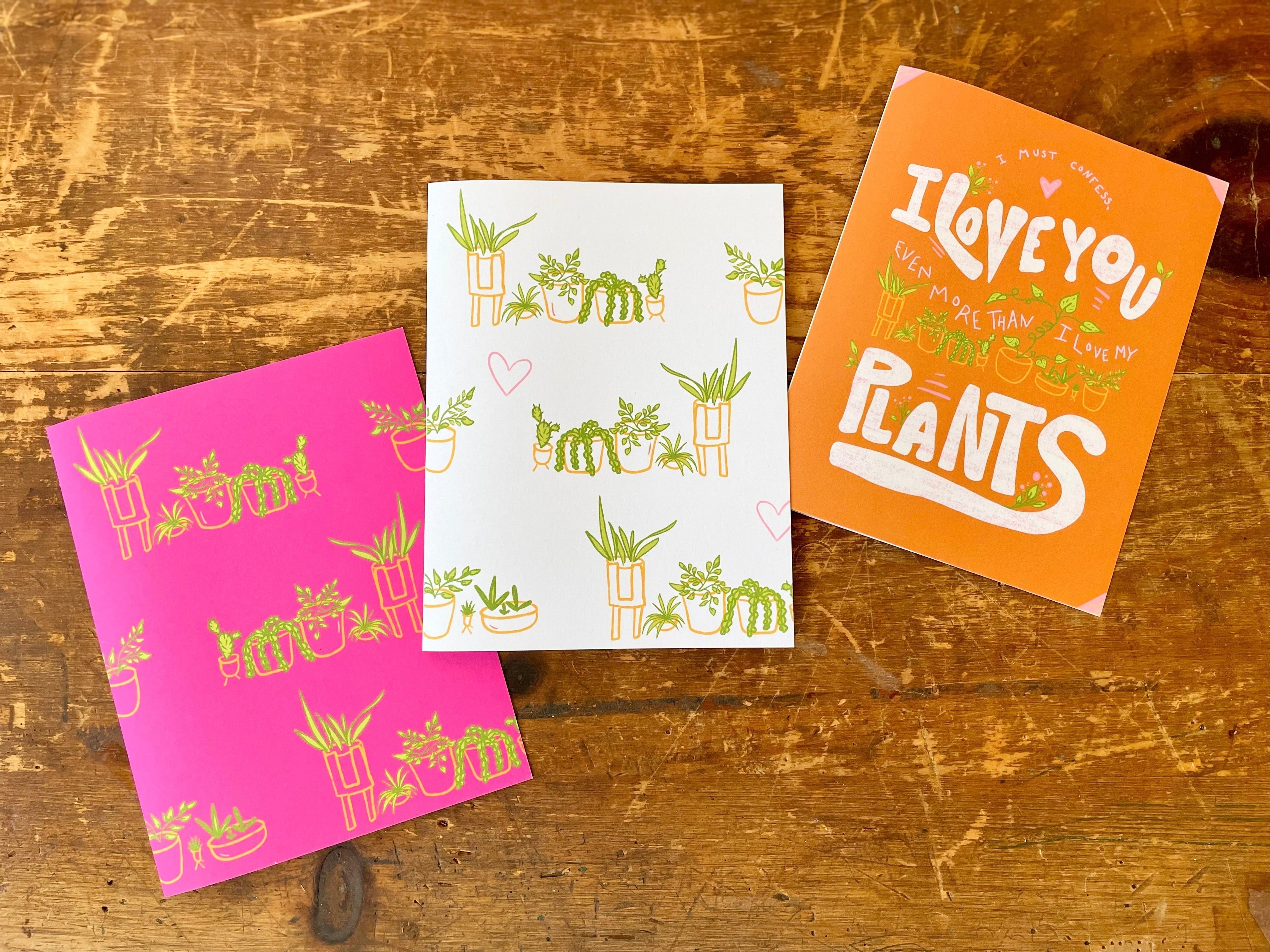 Eco Recycled 5x7 Greeting Cards w. Hand-Drawn Art + Recycled Envelopes, Blank inside - Assorted (Grow & Bloom)