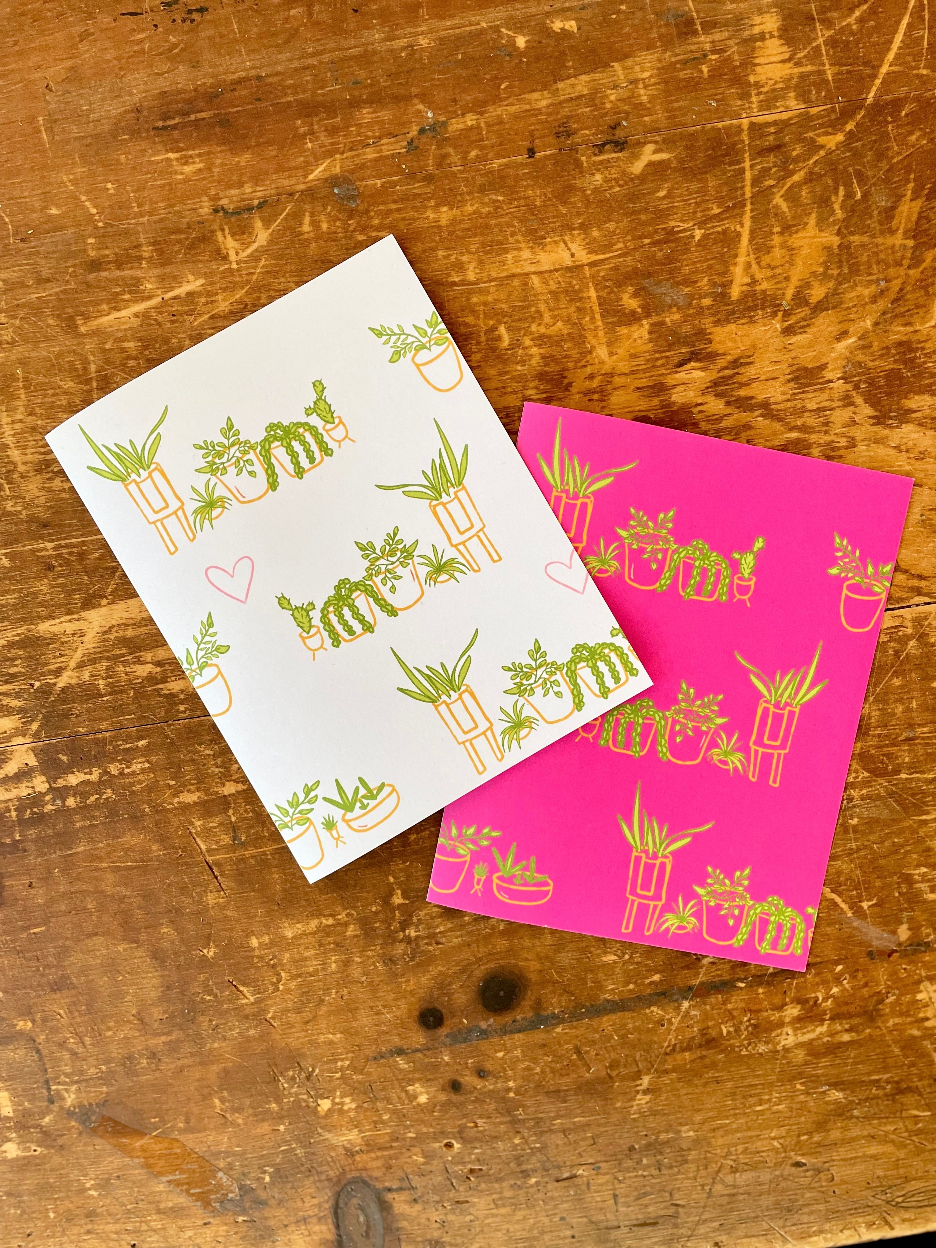 Whimsical Love Plants Eco Recycled Greeting Cards w. Hand-Drawn Art + Recycled Envelopes, Blank inside - Assorted (Plant Parenthood)
