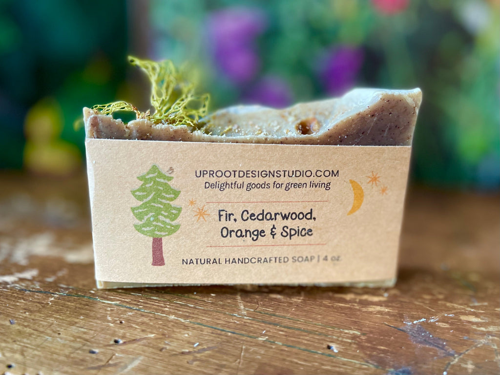 Fir, Cedarwood, Orange & Spice Handmade Scented Soap w. Foraged, Natural, Organic Ingredients for a Refreshing Spa Experience