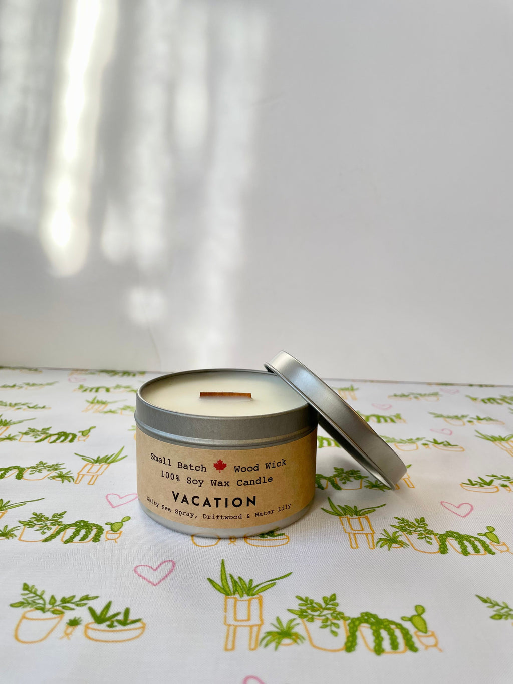 Golden Light Relaxation Set: "Vacation" Scented (Sea Spray + Driftwood + Water Lily) Candle,  Meditation Card + Mindfulness Journal (Grow & Bloom)