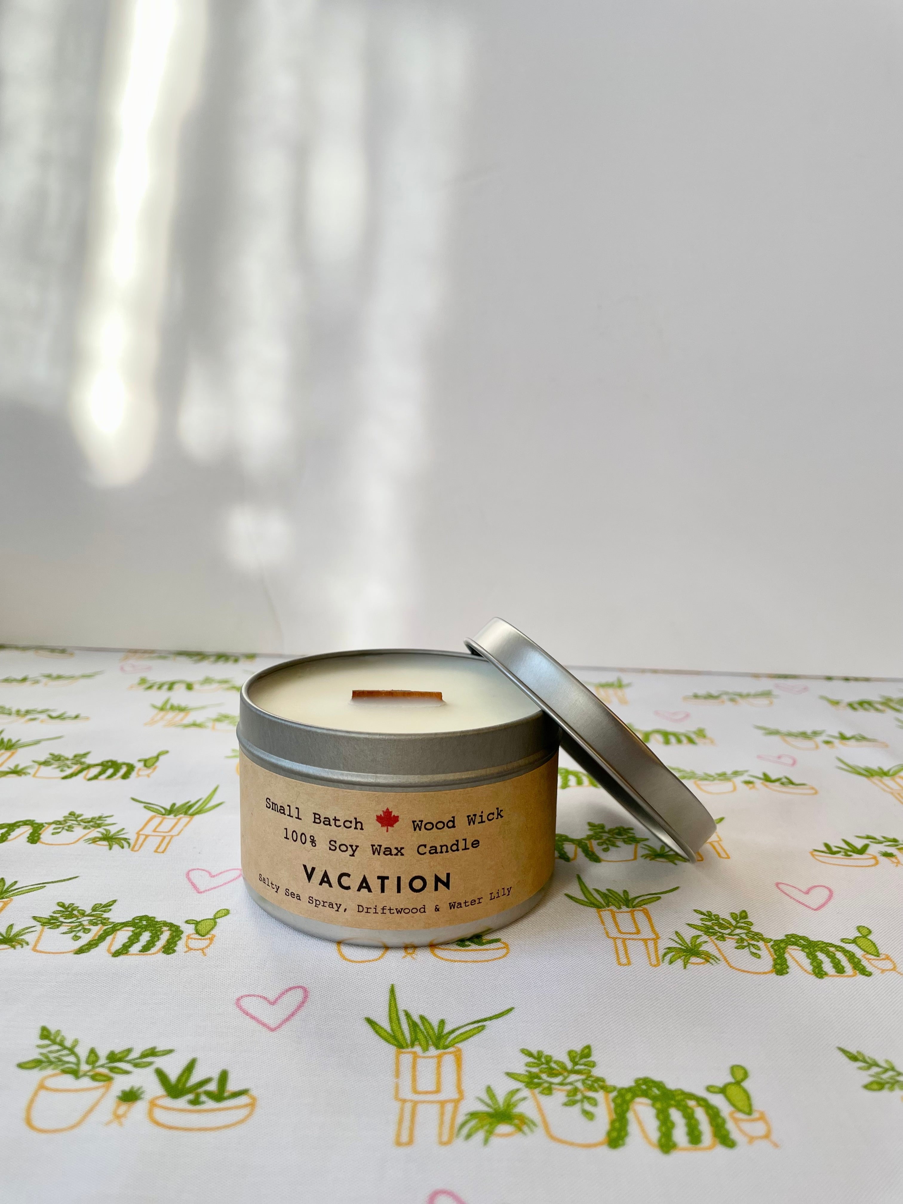 Golden Light Relaxation Set: "Vacation" Scented (Sea Spray + Driftwood + Water Lily) Candle,  Meditation Card + Mindfulness Journal (Grow & Bloom)