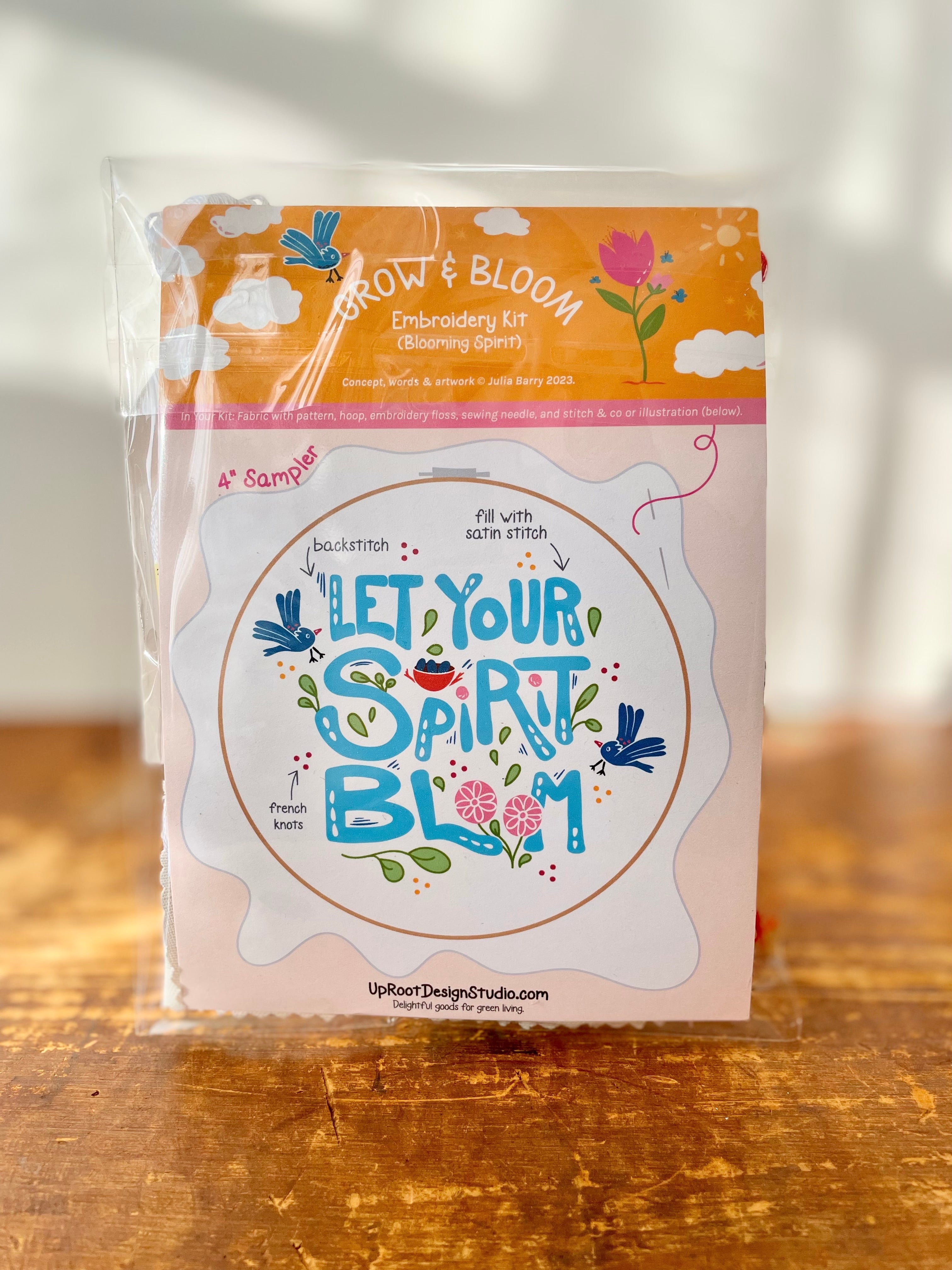 "Cheerful Stitches" Trio Gift Set: Eco-Embroidery Kit, Mindfulness Journal, Mint Tea, Honey, Greeting Card (Grow & Bloom)