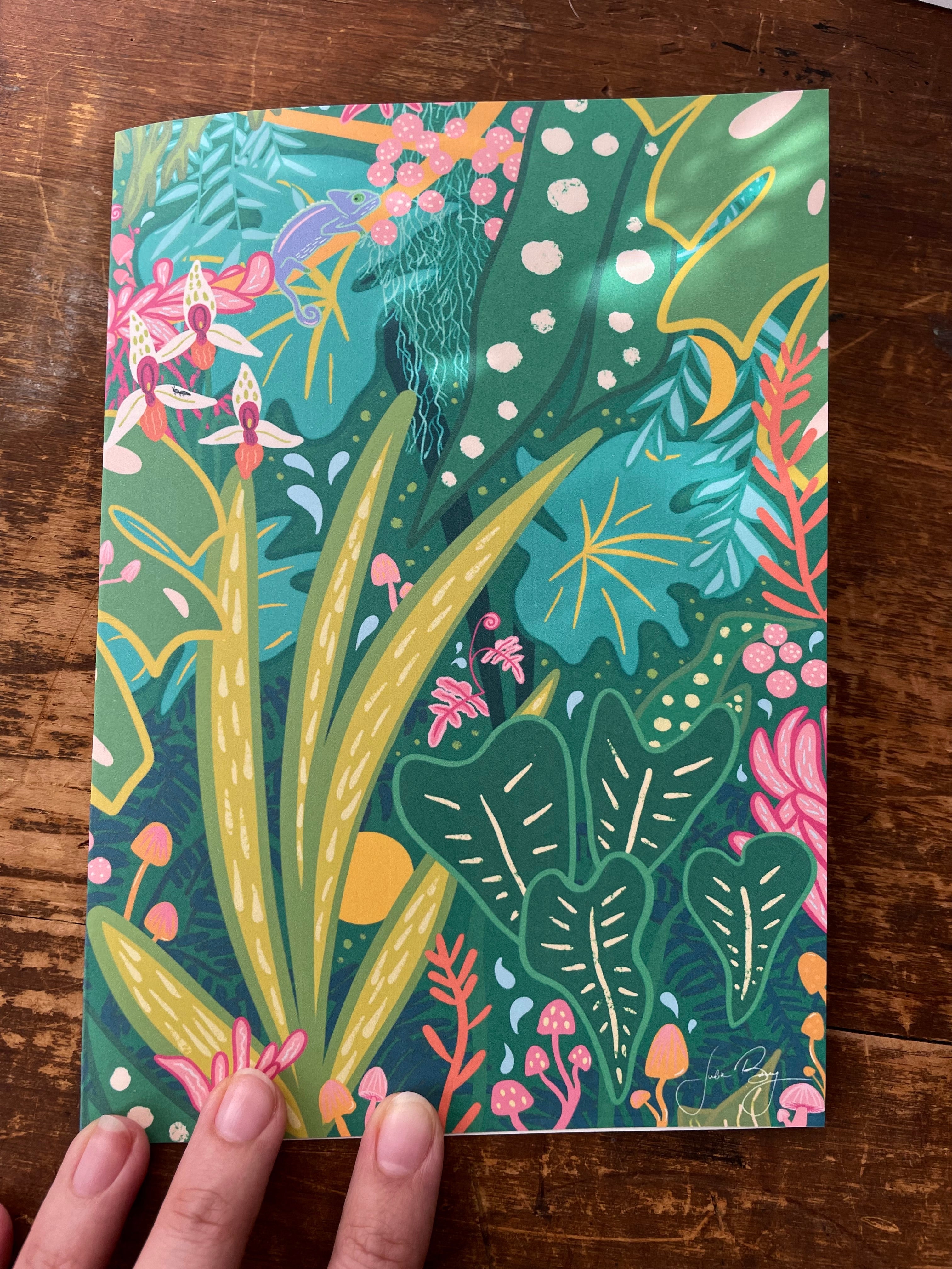 "Into the Jungle" Eco Recycled Greeting Card w. Hand-Drawn Art + Recycled Envelope, Blank inside (Grow & Bloom)