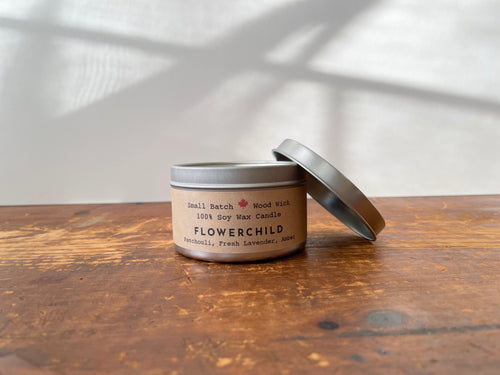 "Flower Child" Soy Crackling Wick Eco-Candle - Patchouli, Lavender + Amber Scent (Golden Light / Grow & Bloom)