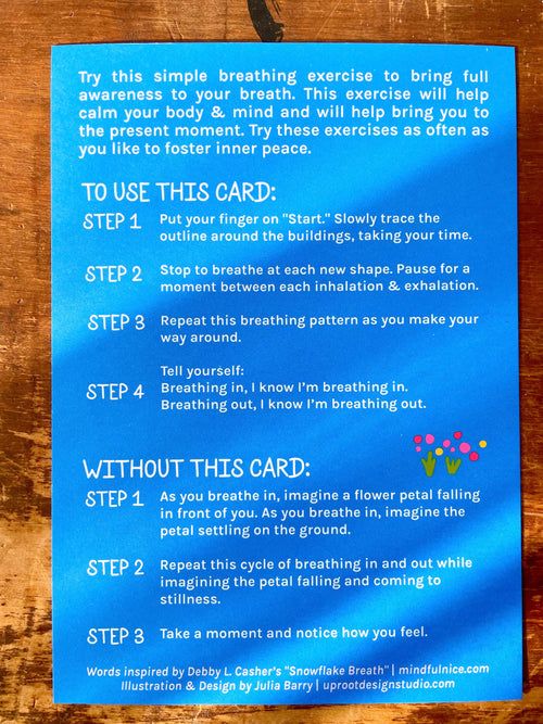 "Busy Urbanite" Hand-Illustrated Meditation Card w. Instructions 5x7"