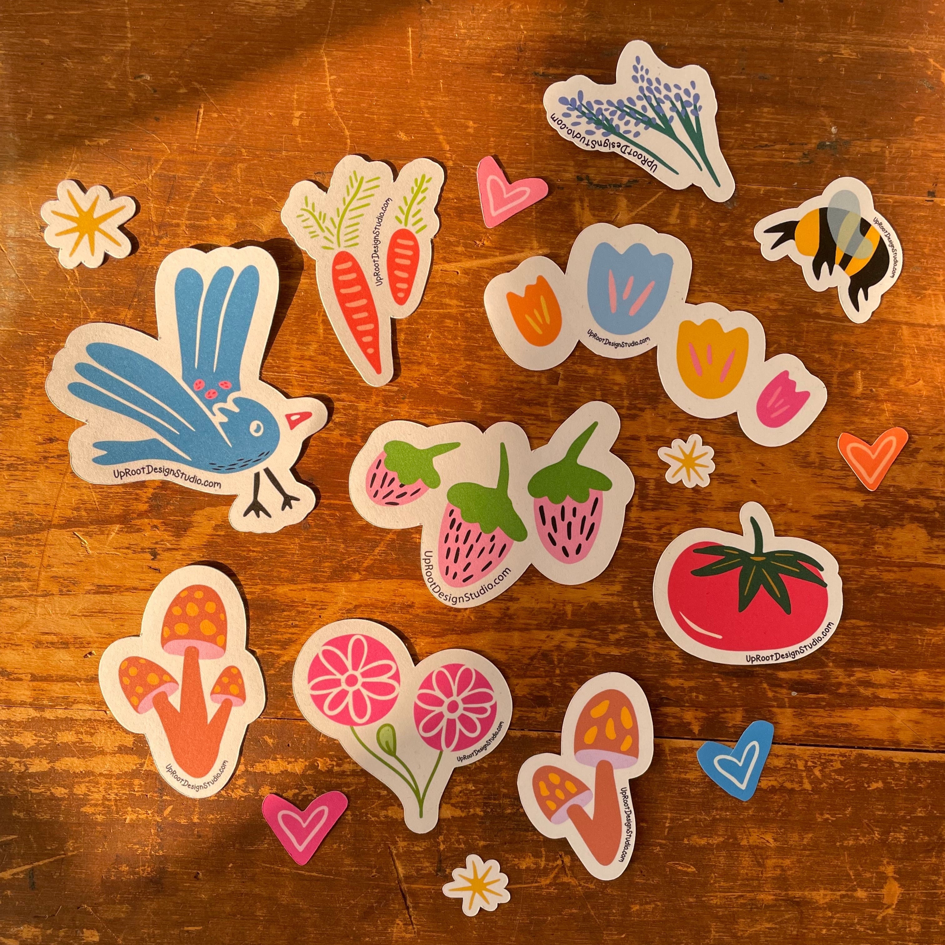 "Grow & Bloom" Assorted Hand-Drawn Adorable Individual Stickers (S, M, L)