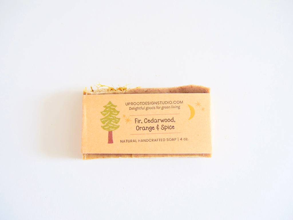 Fir, Cedarwood, Orange & Spice Handmade Scented Soap w. Foraged, Natural, Organic Ingredients for a Refreshing Spa Experience