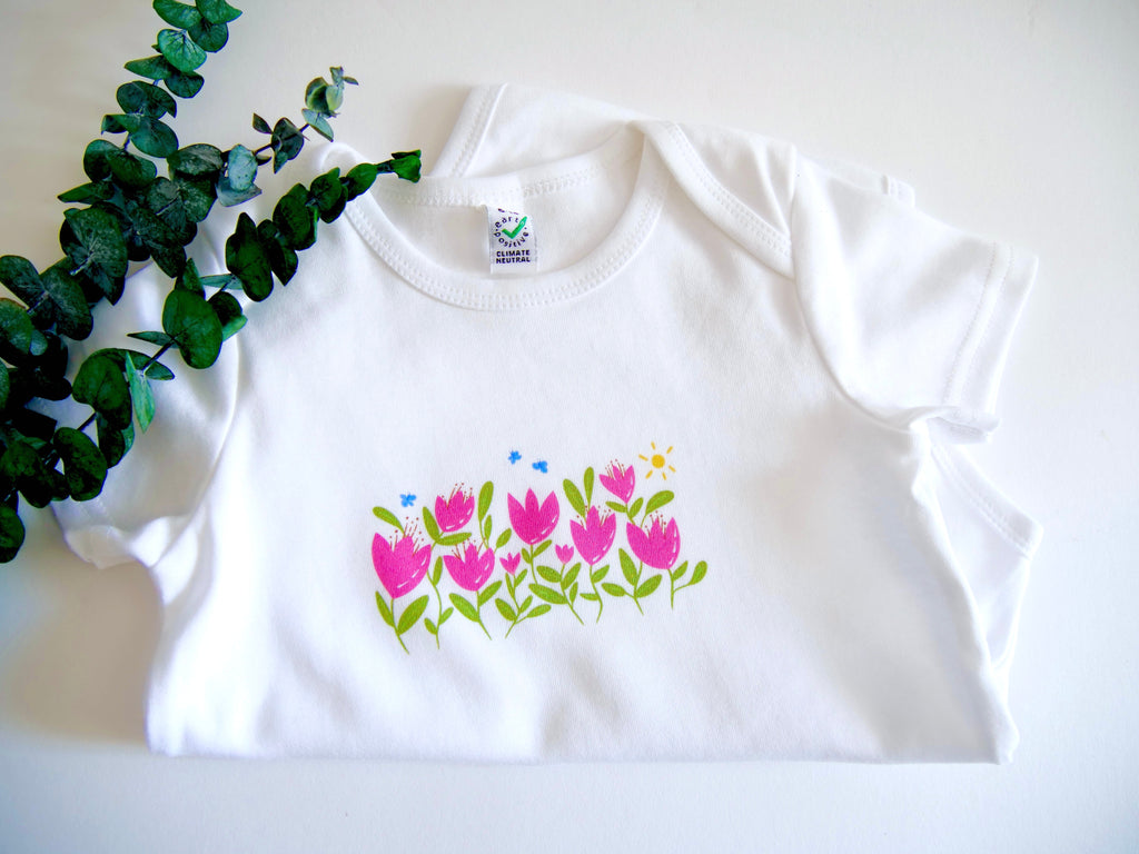 Breezy Tulips Organic Onesie - White (Grow & Bloom)