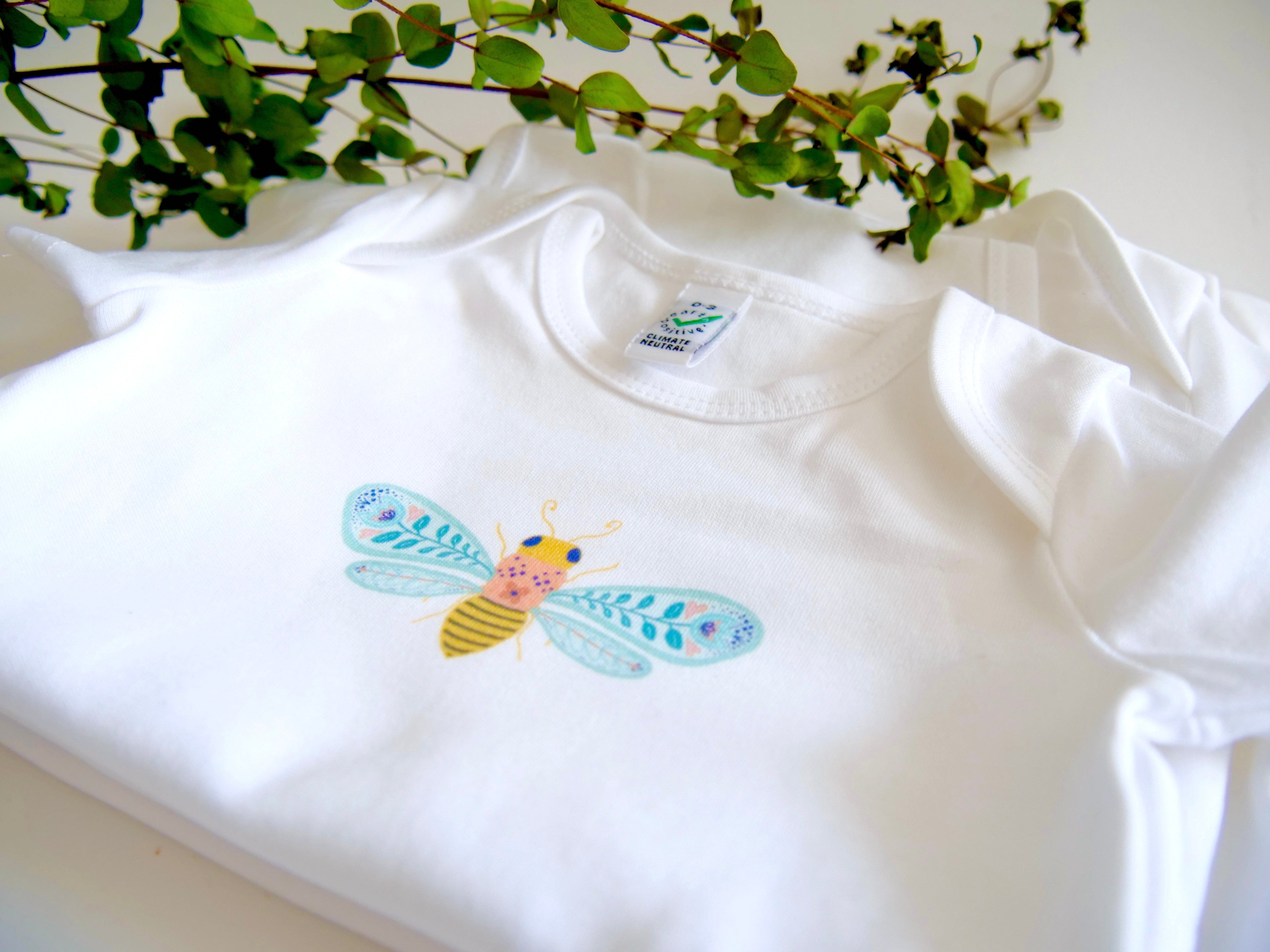 Folk Art Bee Organic Onesie - on White (Celebrate Pollinators)