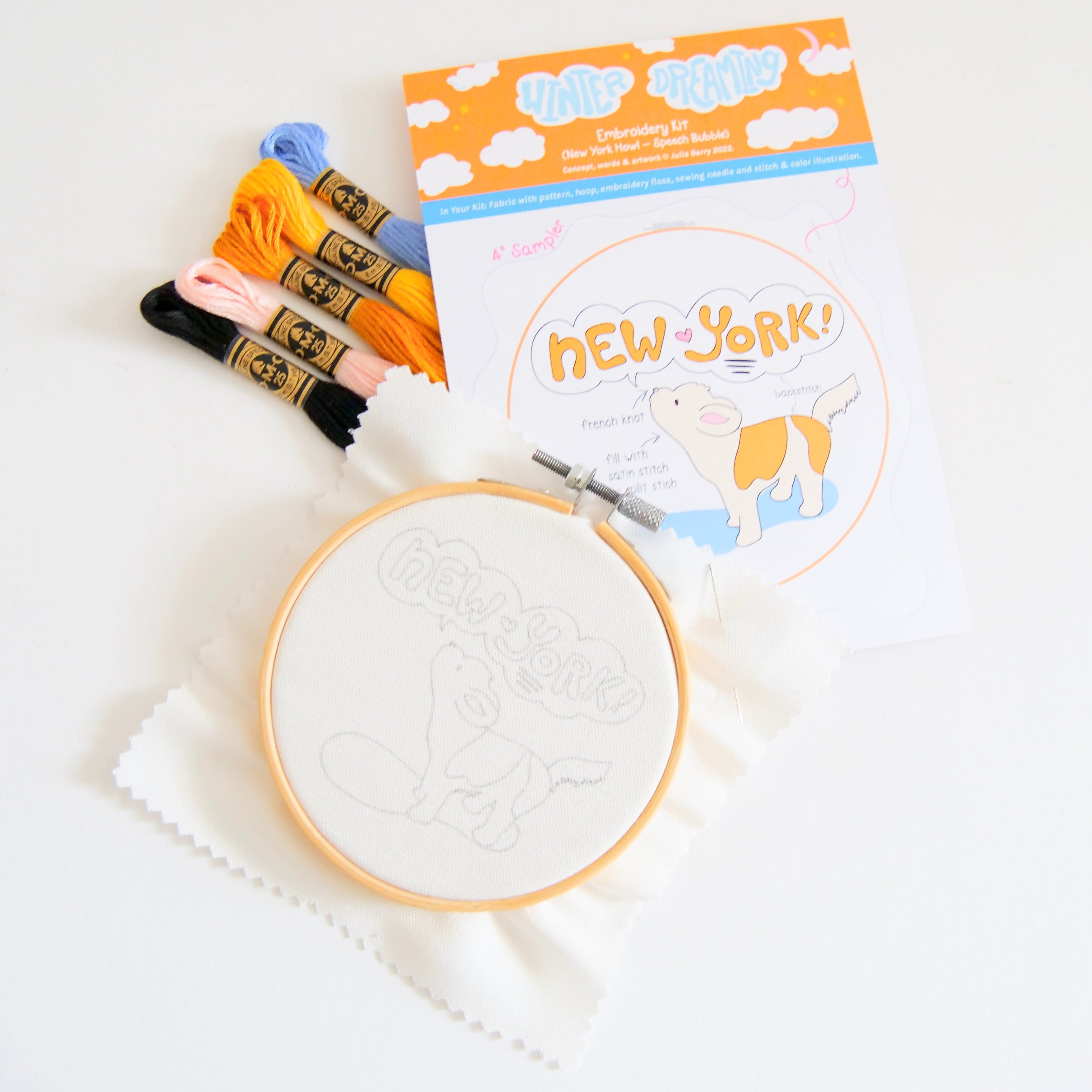 "New York!" Adorable Howling Dog Eco-Embroidery Kit (Joyful Threads / Winter Dreaming)