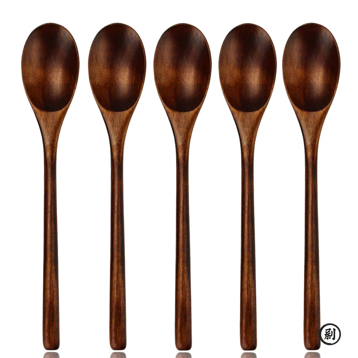 5-Piece Wooden Spoon & Fork Set – Natural Eco-Friendly Tableware | Handmade Ellipse Soup Ladle & Cooking Utensil Set
