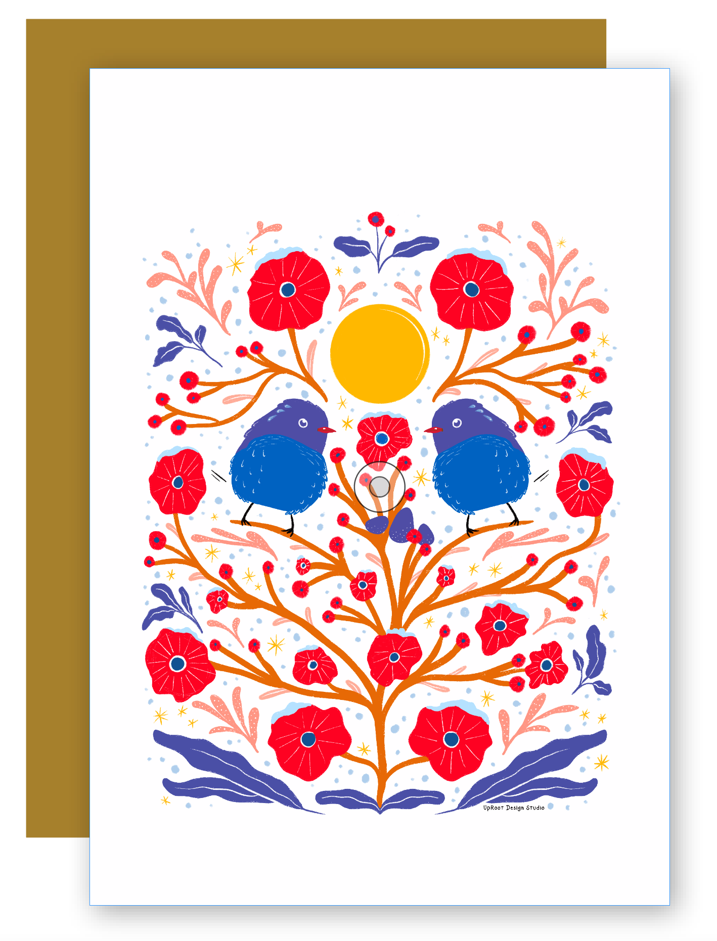 "Fuzzy Birds in the Bush" Adorable Greeting Cards with Fluffy Pair + Matching Envelope - Assorted (Winter Wishes / Words of Love)