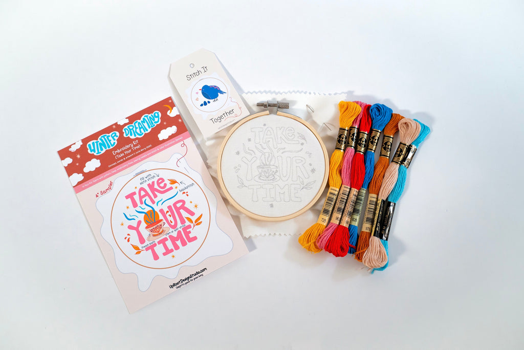"Homey Hideaway" Gift Box: Floral Tea, Honey, Candle, Cards, Sticker, Meditations, Mini Journal, Embroidery Kit (Winter Dreaming)