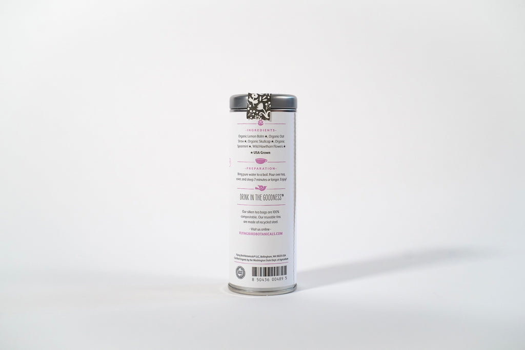 "Peace of Mind" Tea Time Tin: 6 Eco-Teabags of Organic Tea  (Floral + Lemon, Caffeine-Free)