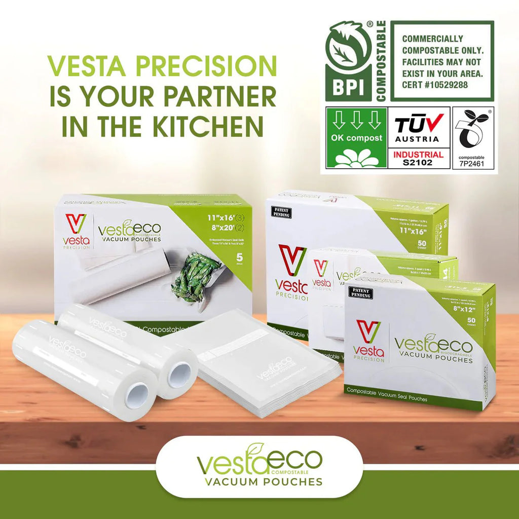 VestaEco Compostable Chamber Vacuum Seal Pouches 11 x 16 in (Gallon) (QTY 100), SKU 218113