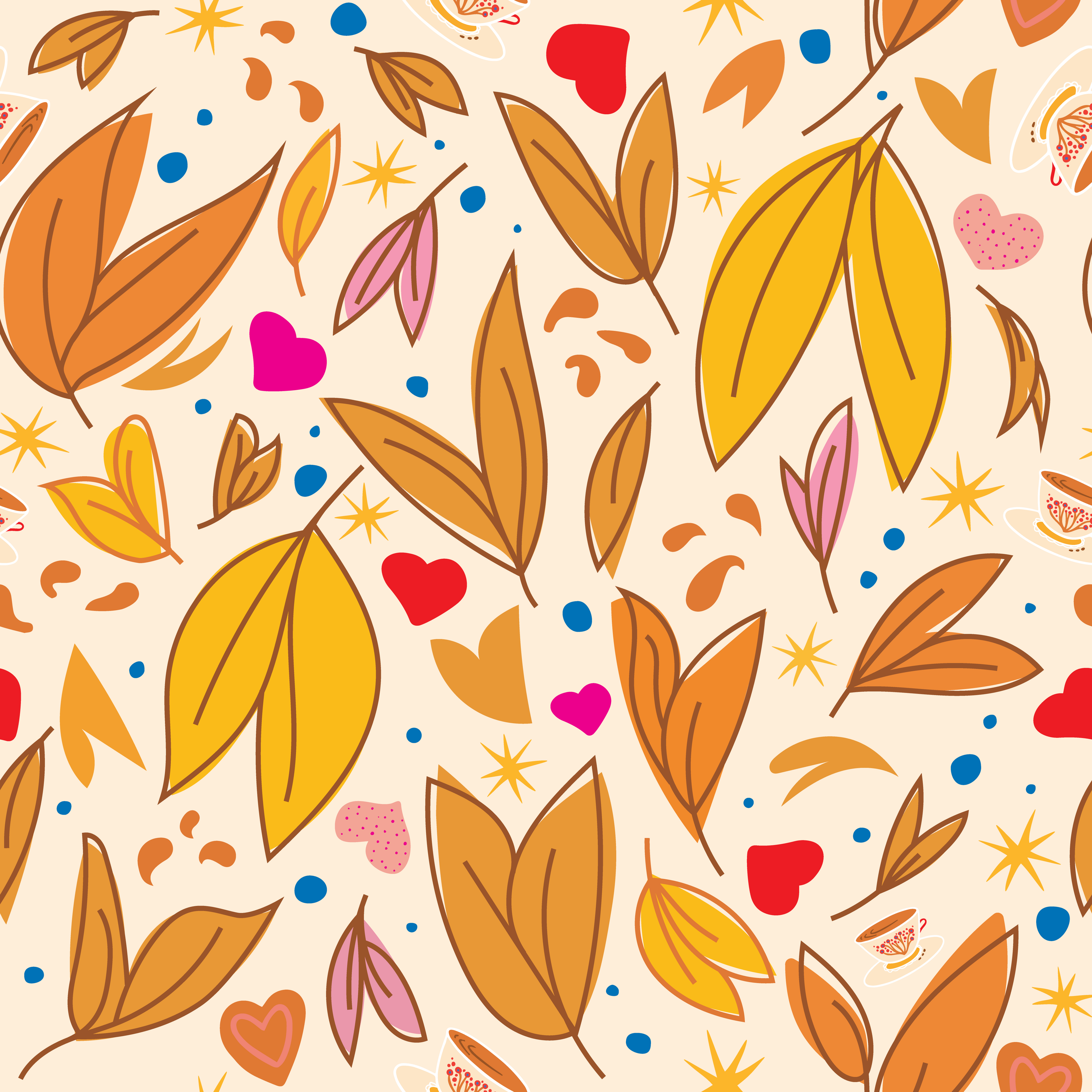 Rejuvenating Scented Sachets in "Leaves & Teacups" Pattern Filled with Organic Ingredients (Assorted Colors)