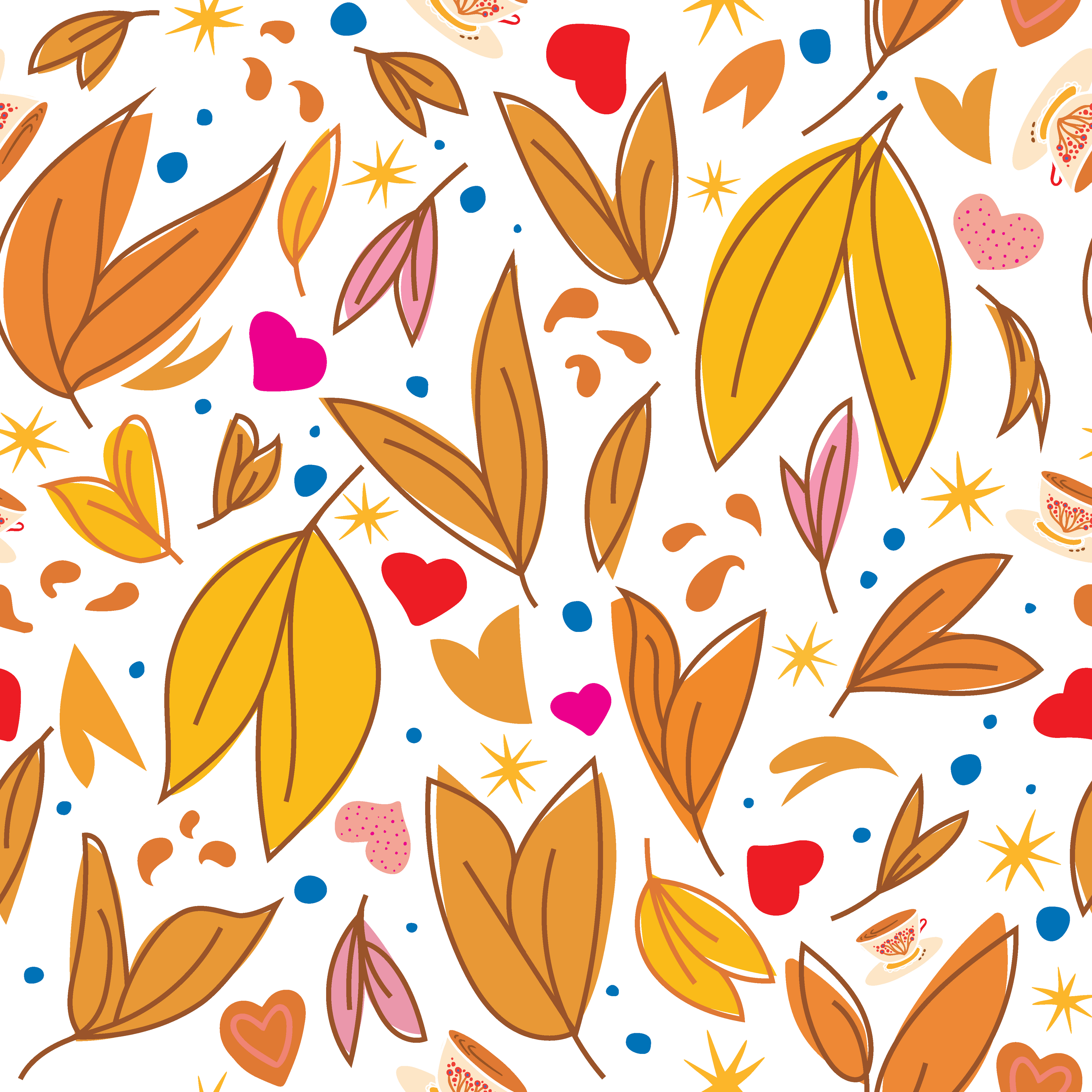 Rejuvenating Scented Sachets in "Leaves & Teacups" Pattern Filled with Organic Ingredients (Assorted Colors)