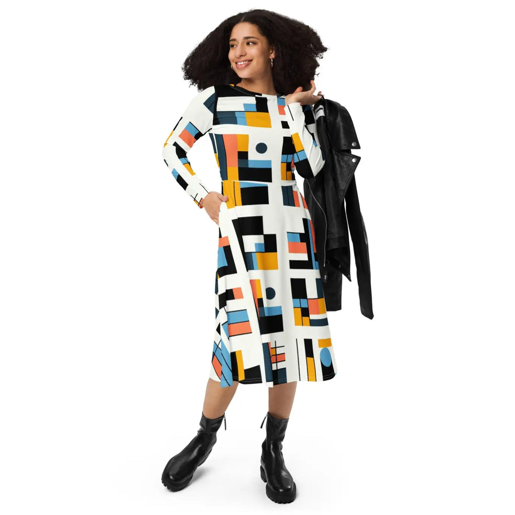Abstract Pattern Midi Dress – Eco-friendly Cotton - Dipaliz