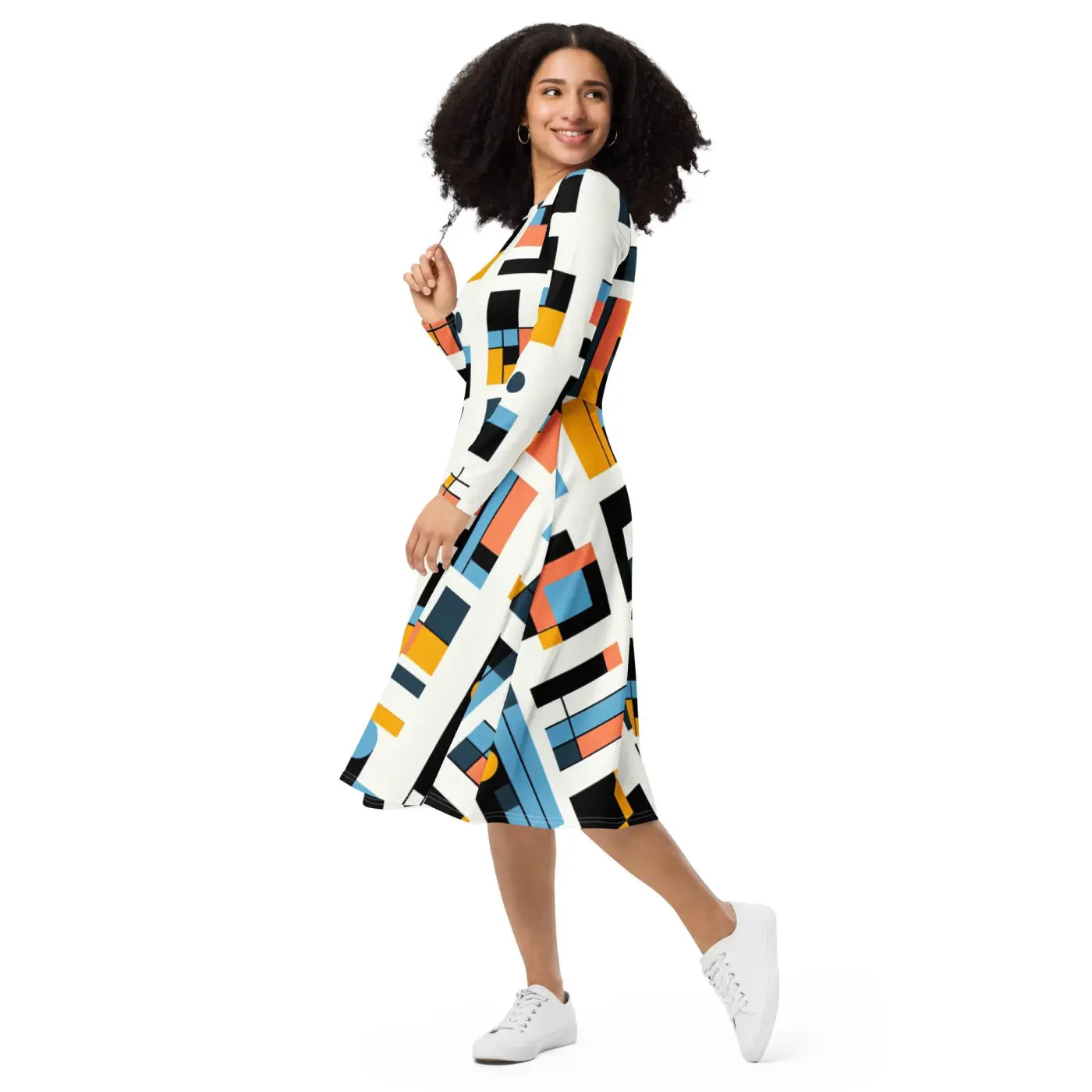 Abstract Pattern Midi Dress – Eco-friendly Cotton - Dipaliz